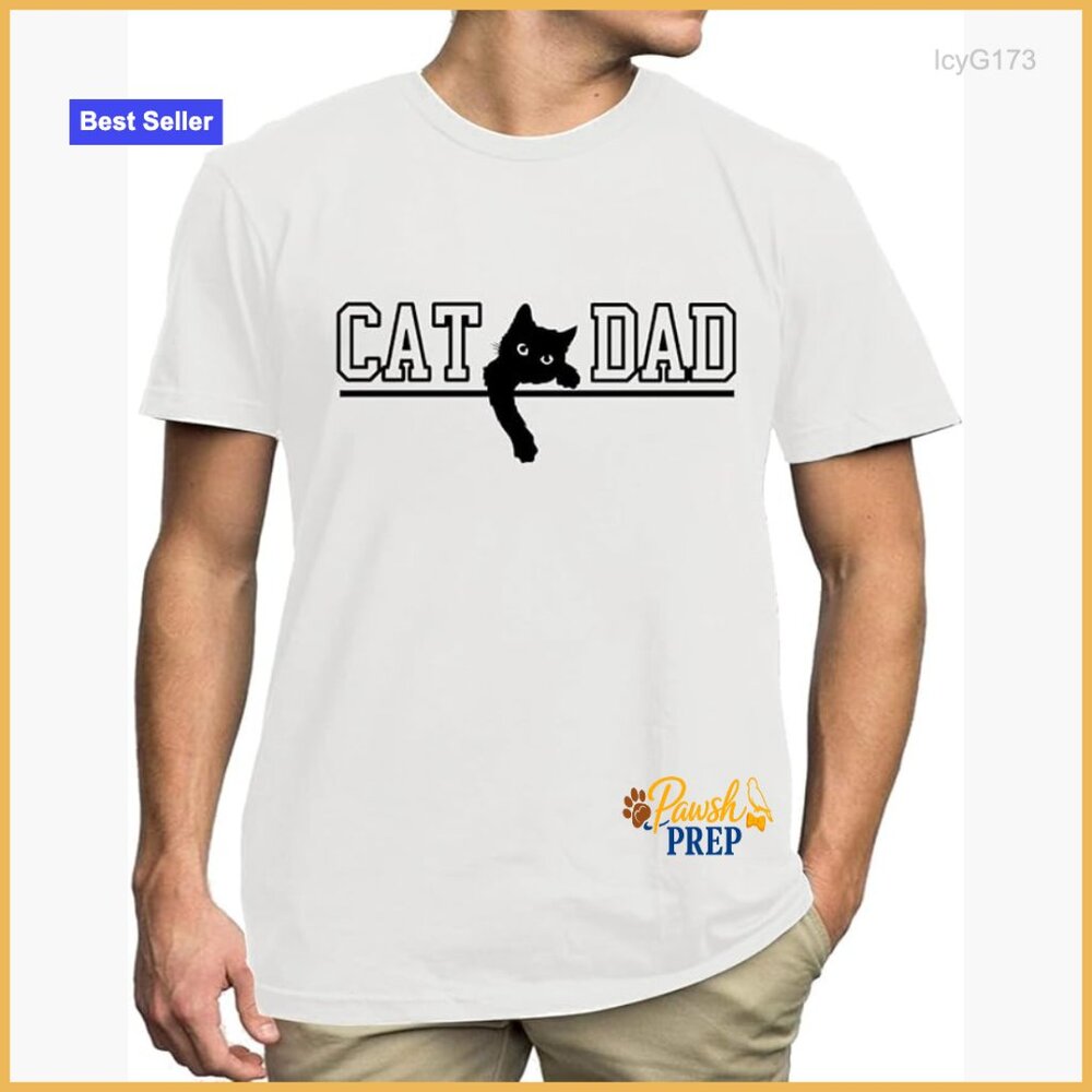 Men's Classic Fit Cotton Blend T-Shirt with Funny Cat Dad Graphic Print